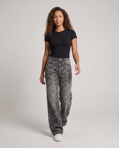 Damen Weite Jeans mit Floralprint Nord Taschen