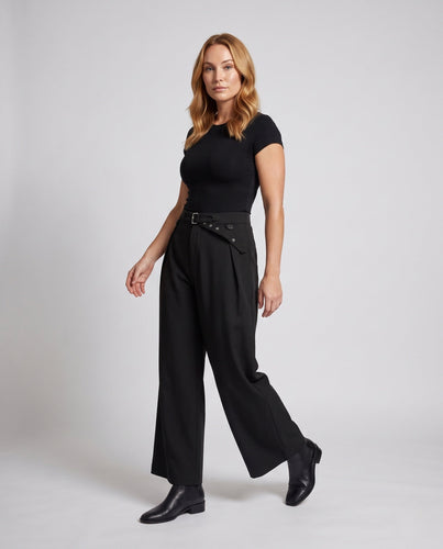 Damen Elegante Schlaghose mit Gürtel Nord Taschen
