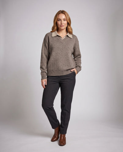 Damen Eleganter Oversized Pullover mit V-Ausschnitt Nord Taschen