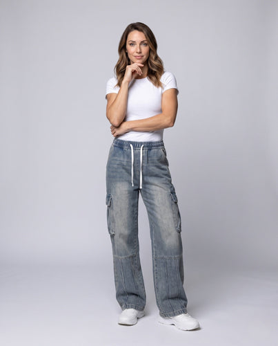 Damen Mode Cargo Jeans Nord Taschen