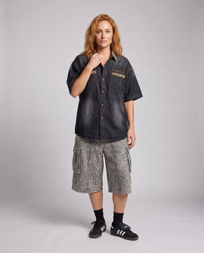 Damenmode Kurzarm Denim Shirts Nord Taschen