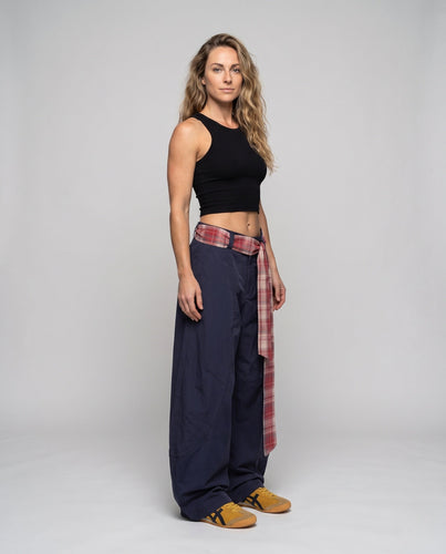 Damen weit geschnittene modische Hose mit Gürtel Nord Taschen