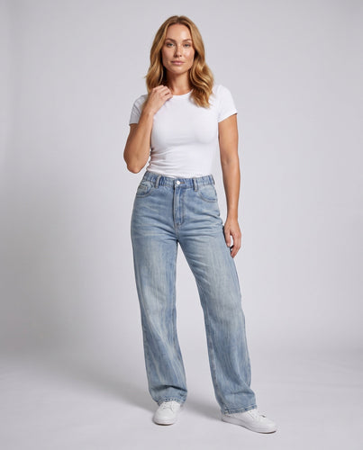 Damen Weitgeschnittene High-Waist Jeans Nord Taschen