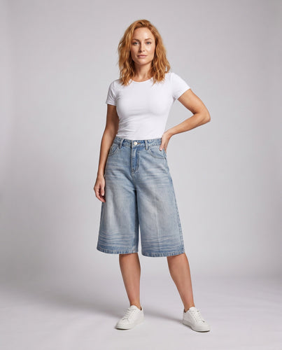 Damen Weitgeschnittene Jeansshorts Nord Taschen
