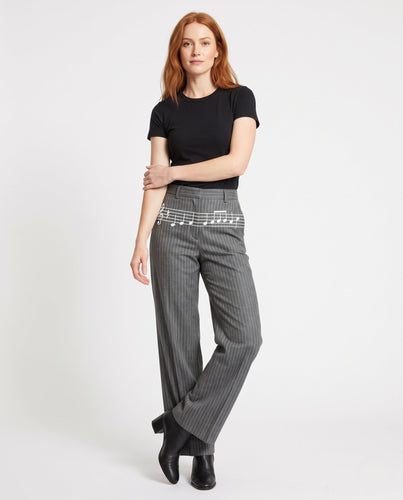 Damen Weitgeschnittene Streifenhose mit musikalischem Druck Nord Taschen
