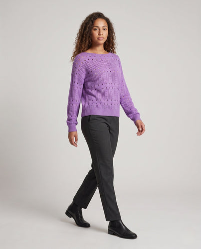 Damen Ajourstrick-Oversize-Pullover mit weitem Rundhalsausschnitt und flauschiger Haptik Nord Taschen