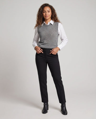 Damen Ärmellose Feinstrickweste mit Perlen- und Strass-Sonnenmotiv Nord Taschen