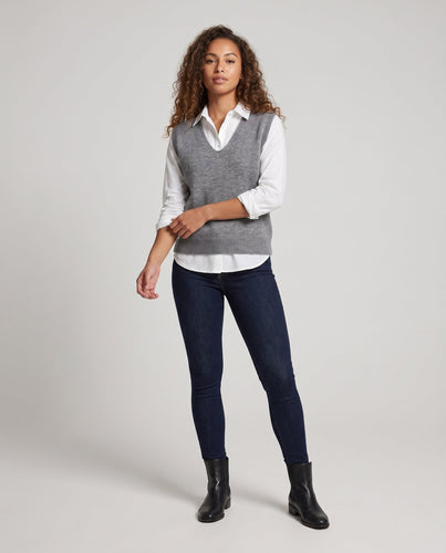 Damen Ärmellose Oversized Feinstrickweste mit tiefem V‑Ausschnitt und Nep‑Effekt Nord Taschen