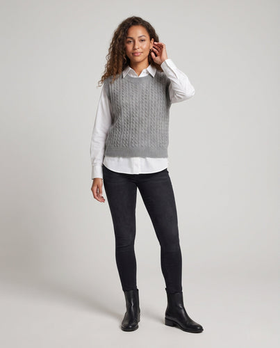 Damen Ärmellose Zopfstrick‑Weste im Mohair‑Look mit rundem Ausschnitt Nord Taschen