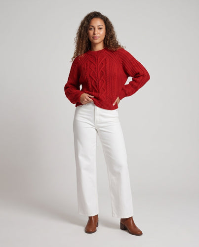 Damen Boxy-Pullover mit Zopfstruktur, Ajour‑Einsatz und weichem Flor Nord Taschen