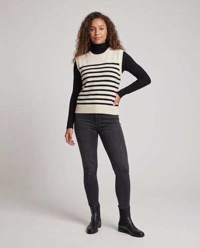 Damen Boxy-Strickpullunder mit maritimem Streifenmuster und feinem Rippkragen Nord Taschen