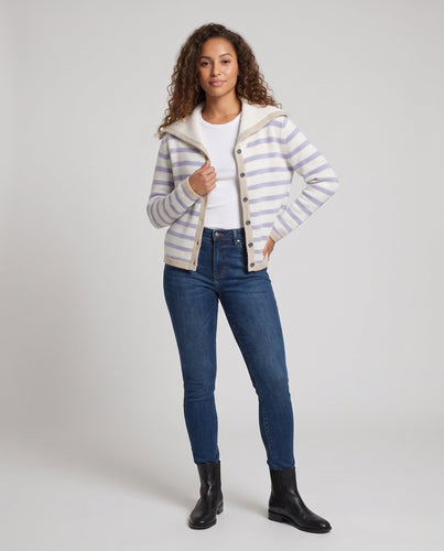 Damen Breton-inspirierter Kapuzen-Cardigan mit soften Feinstrickstreifen Nord Taschen