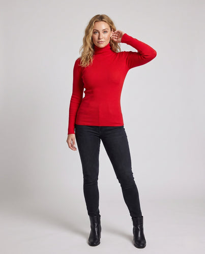 Damen Enganliegender Feinstrick-Rollkragenpullover mit feiner Rippenstruktur Nord Taschen