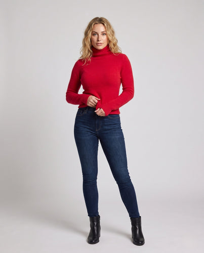 Damen Enganliegender Rollkragenpullover aus Angora-Mix mit flauschiger Oberfläche Nord Taschen