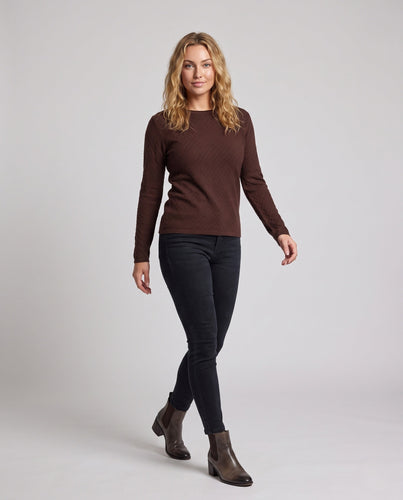 Damen Feiner Ajour‑Strickpullover mit Rundhalsausschnitt und leichter kastiger Silhouette Nord Taschen