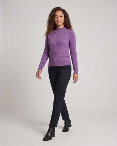 Damen Feiner Feinstrickpullover mit kurzem Stehkragen und Ajourstruktur Nord Taschen