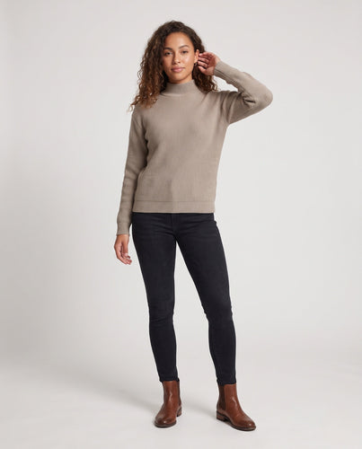 Damen Feiner gerippter Mockneck-Pullover mit leicht taillierter Silhouette Nord Taschen
