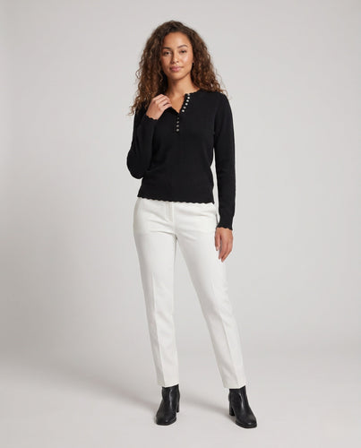 Damen Feiner Henley-Pullover mit Zierknopfleiste und dezenter Schlüssellochöffnung Nord Taschen