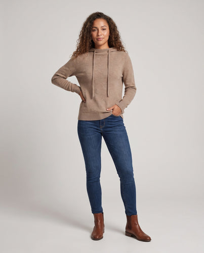 Damen Feiner Kapuzen‑Strickpullover im Kaschmir‑Look mit zartem Flor und gerippten Bündchen Nord Taschen