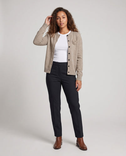 Damen Feiner Kaschmir‑Look Knopfcardigan mit Zierblüte und geripptem Saum Nord Taschen