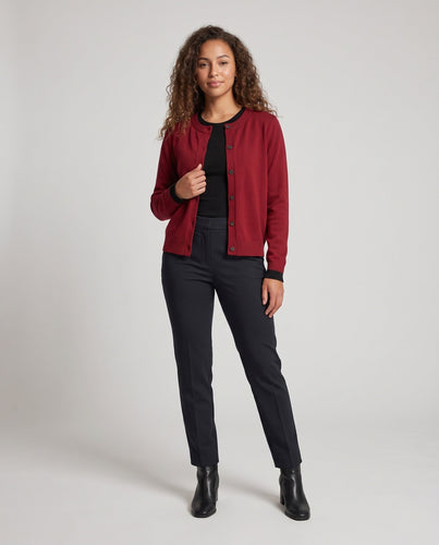Damen Feiner Knopf-Cardigan mit Rundhals, Kontrast-Rippbündchen und kastiger Silhouette Nord Taschen