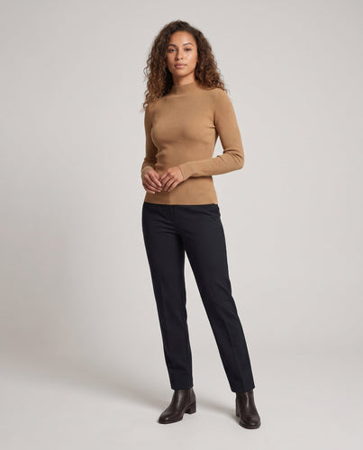 Damen Feiner Rippen-Strickpullover mit kurzem Stehkragen und figurbetonter Passform Nord Taschen