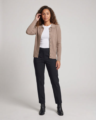 Damen Feiner Rippenstrick-Cardigan mit Hemdkragen und passendem Trägertop Nord Taschen