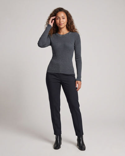 Damen Feiner Rippenstrickpullover mit kontrastierendem Glitzerkragen Nord Taschen