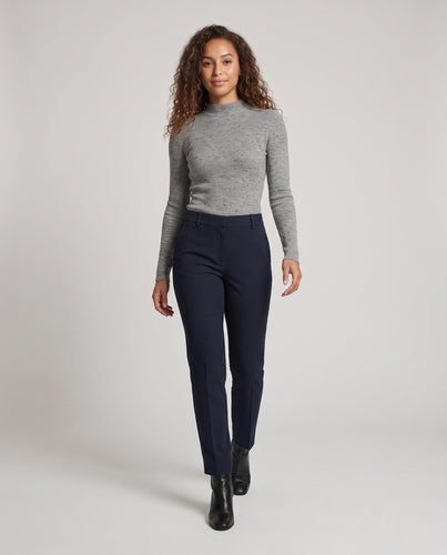 Damen Feiner Rippstrick-Langarmpullover mit kurzem Mockneck und figurnahem Schnitt Nord Taschen