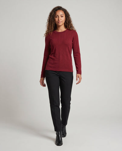 Damen Feiner Rundhals-Feinstrickpullover mit leicht überschnittener Schulter und fließender Silhouette Nord Taschen