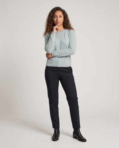 Damen Feiner Rundhals-Pullover aus weichem Feinstrick mit filigraner Ajour-Spitze am Halsausschnitt Nord Taschen
