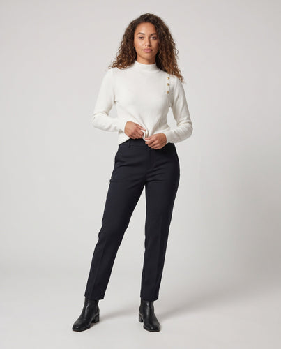 Damen Feiner Stehkragenpullover mit Schulterknopf-Detail und kaschmirähnlichem Finish Nord Taschen