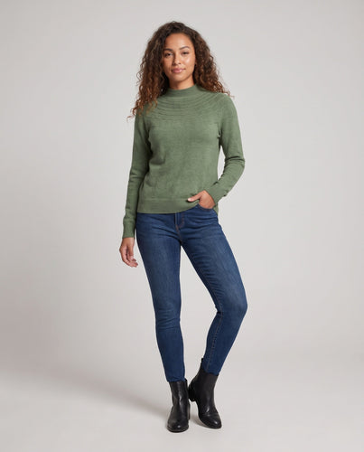 Damen Feiner Stehkragenpullover mit strukturierter Yoke‑Passe und Kaschmir‑Look Nord Taschen