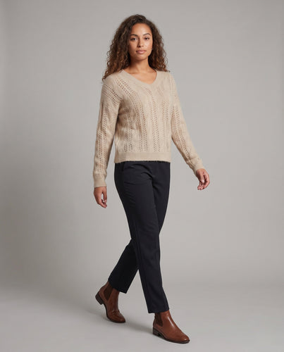 Damen Feiner V‑Ausschnitt-Feinstrickpullover mit Ajourmuster und legerer Oversize-Silhouette Nord Taschen