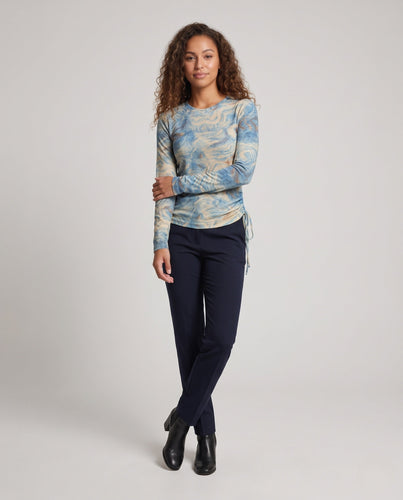 Damen Feines Langarmshirt mit zartem Aquarell-Blumenprint und Seitenschnürung Nord Taschen