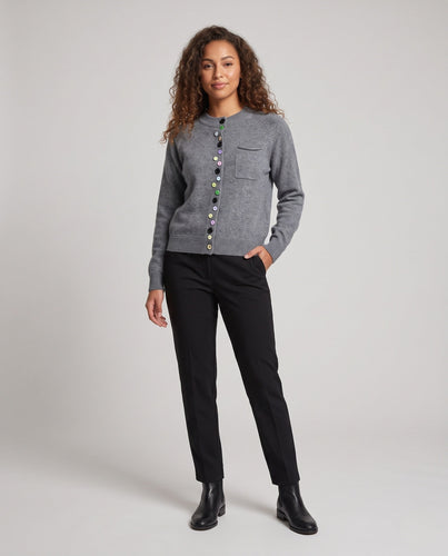 Damen Feinstrick-Cardigan mit bunter Knopfleiste und feinem Rippbund Nord Taschen