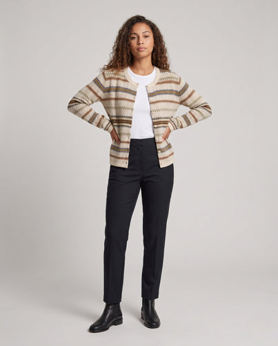Damen Feinstrick-Cardigan mit Norwegerstreifen und Rundhalsausschnitt Nord Taschen