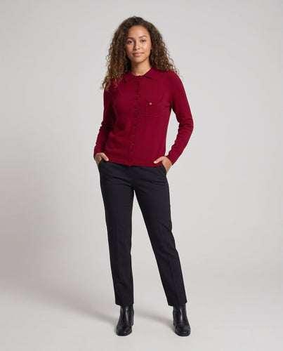 Damen Feinstrick-Cardigan mit Polokragen, 3/4-Arm und dezenter Brusttasche Nord Taschen