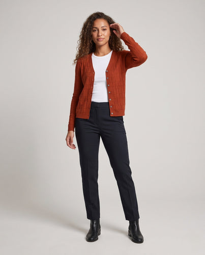 Damen Feinstrick-Cardigan mit V-Ausschnitt, strukturierter Blockoptik und durchgehender Knopfleiste Nord Taschen