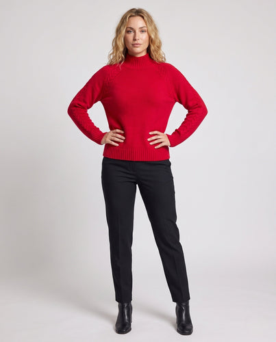 Damen Feinstrick-Mockneckpullover mit Zopfdetail an Raglanärmeln und legerem Oversize-Schnitt Nord Taschen
