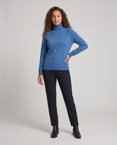 Damen Feinstrick-Rollkragenpullover aus Kaschmir-Mix mit Raglanärmeln und feinem Rippbund Nord Taschen