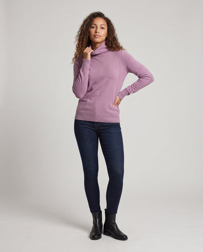 Damen Feinstrick-Rollkragenpullover mit verlängerten Bündchen und Daumenloch Nord Taschen