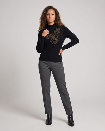 Damen Feinstrickpullover mit Ajour‑Blattapplikation und Perlen‑Detail Nord Taschen