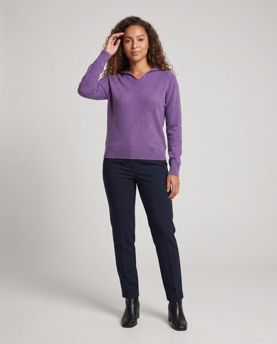 Damen Feinstrickpullover mit dezentem Glitzergarn, V‑Ausschnitt und geripptem Saum Nord Taschen