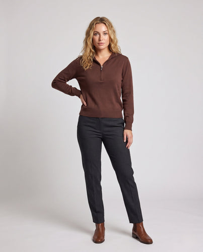 Damen Feinstrickpullover mit halbhohem Reißverschluss, Volumenärmeln und kaschmirähnlicher Optik Nord Taschen