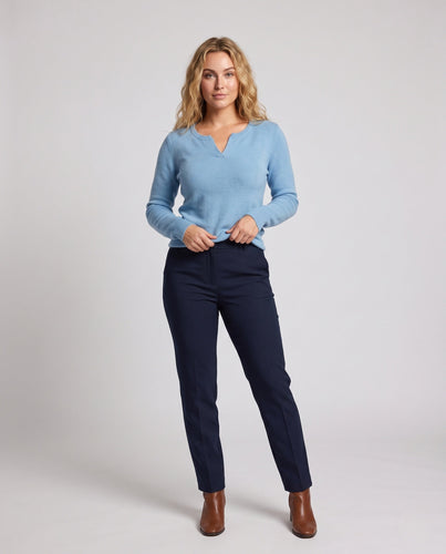 Damen feingestrickter Pullover mit kleinem Ausschnitt, Kaschmir-Look und taillierter Silhouette Nord Taschen