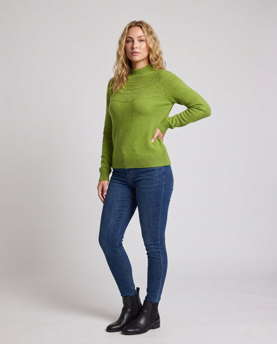 Damen feine Strickpullover mit kurzem Stehkragen und dekorativem Jacquard-Passe Nord Taschen
