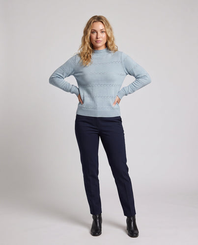 Damen Feinstrickpullover mit kurzem Stehkragen und Zier‑Ajourmuster Nord Taschen