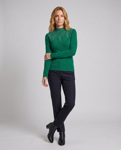 Damen Feinstrickpullover mit Mockneck, kaschmirweicher Angora‑Optik und Strasskaskade am Ausschnitt Nord Taschen