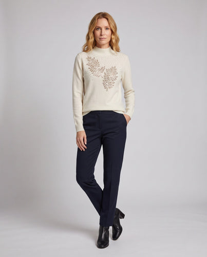 Damen Feinstrickpullover mit Edelsteinblatt-Design und Stehkragen Nord Taschen